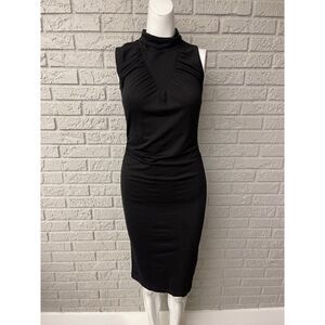 Theory Women Black Funnel Neck Sleeveless Wool Bodycon Dress Size S